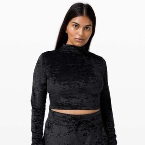 Lululemon Black Crushed Velvet Mock Neck Long Sleeve